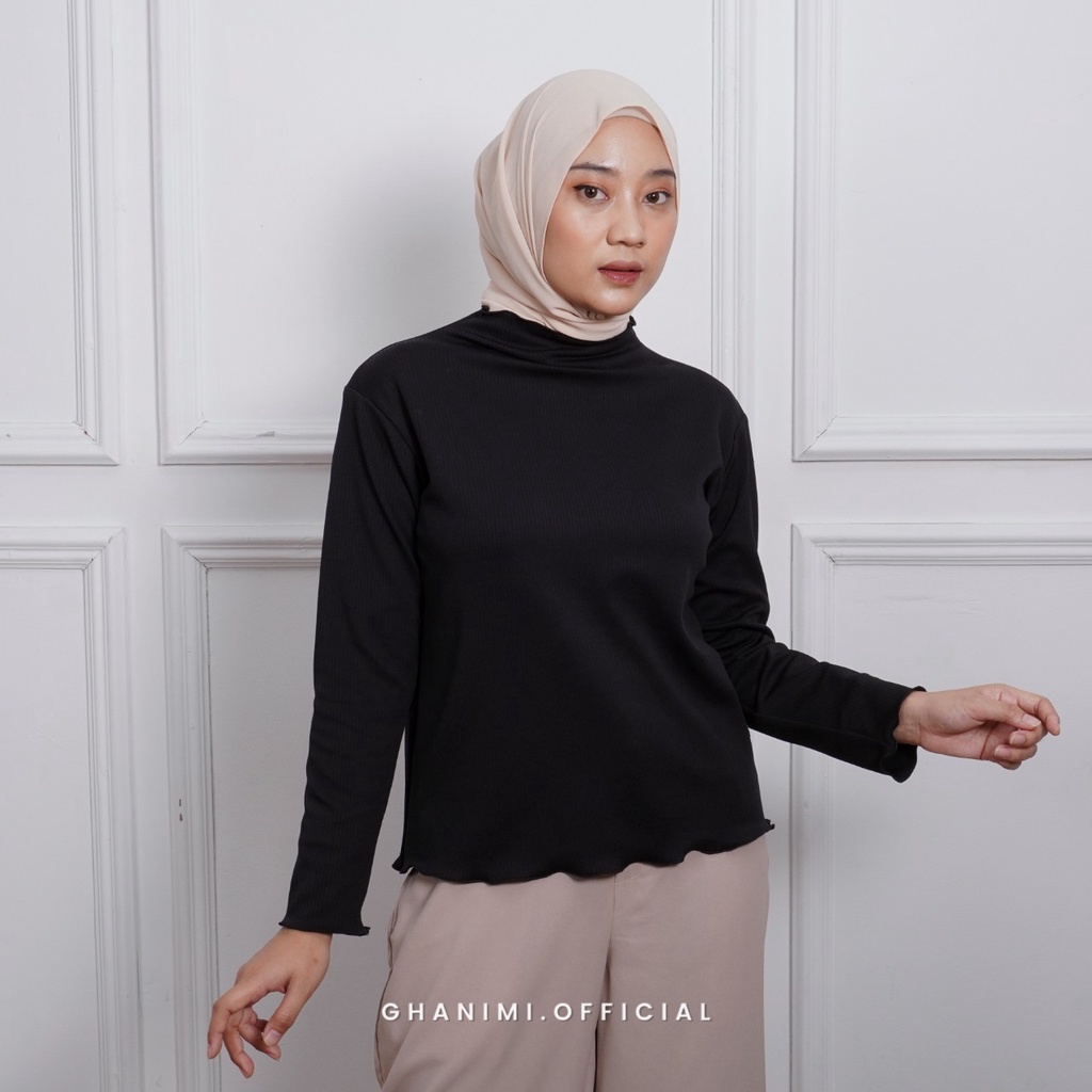 Ghanimi - Bella Knit Inner / Dalaman Rajut Turtleneck / inner lengan panjang hitam putih / inner baju kerja