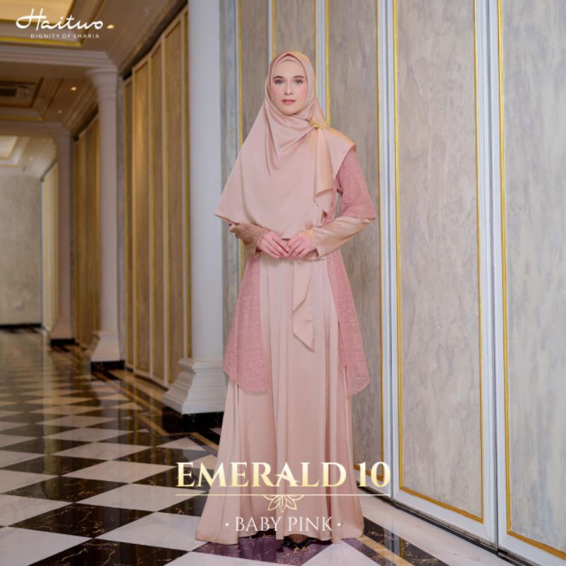 Gamus Syari Set Premium Emerald 10 Baby Pink by Haitwo|Gamis Polos mix Brookat|Gamis Set Syari 2022|