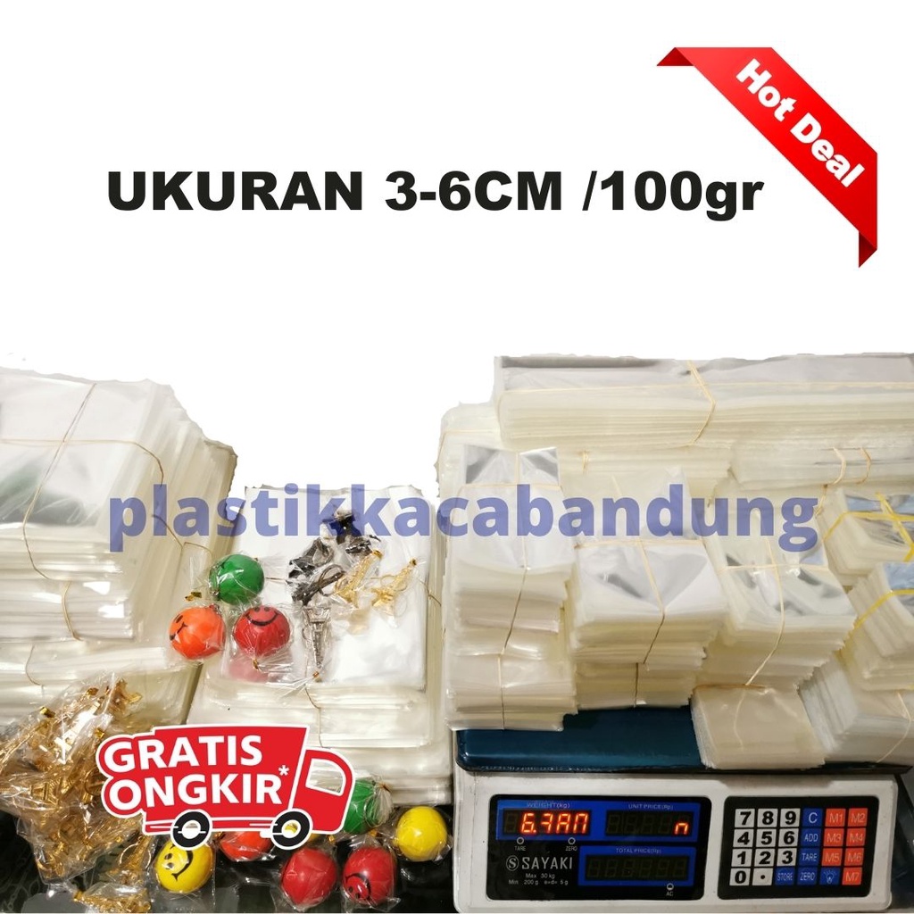 

Plastik OPP panjang 3-6cm / Plastik kaca bening / Plastik aksesoris / Plastik souvenir (per 100gram)