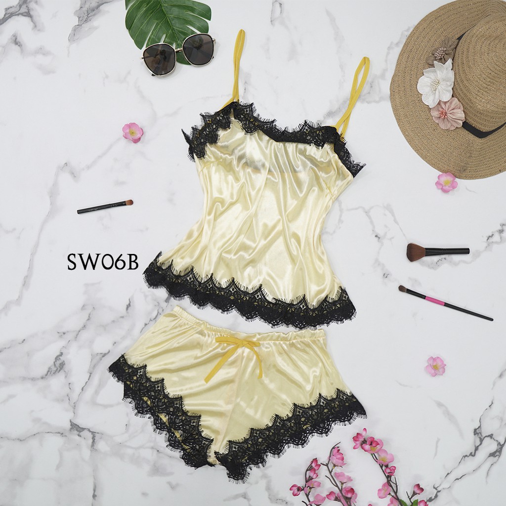 [PALING MURAH] PIYAMA TANKTOP BAJU TIDUR SEXY LINGERIE SEKSI KUNING SW06B