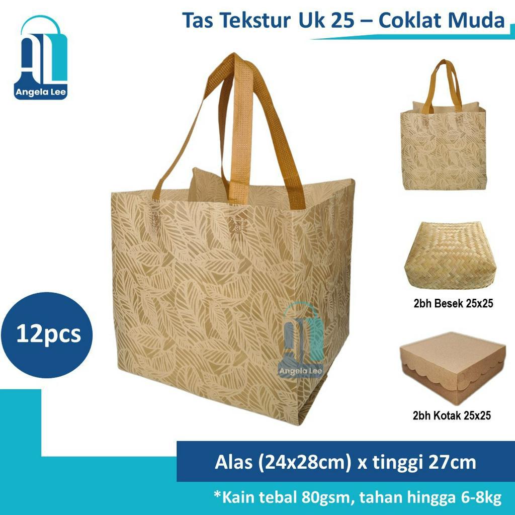 12pcs Tas Kain Spunbond Motif Tekstur Timbul Mewah muat 2box 25x25 Hijau Bunga Hajatan Syukuran