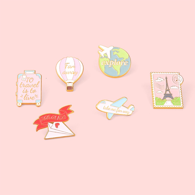 Bros Pin Enamel Desain Kartun Travel Bahan Metal Untuk Hadiah