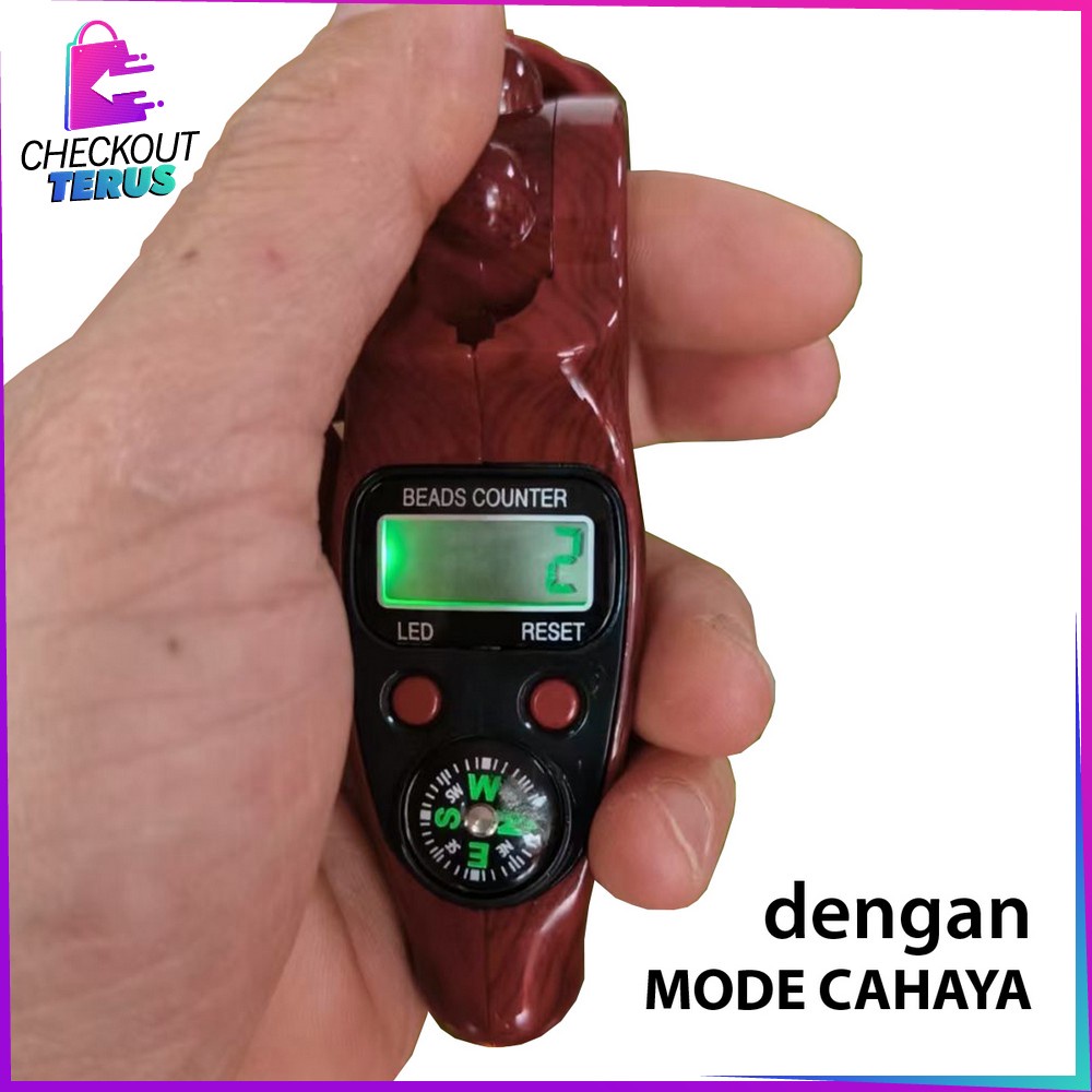 CT C582 Tasbih Digital Motif Kayu Led + Kompas Muslim Tasbih Alat Hitung Tahlil Finger Counter Compas Zikir Digital Tasbih