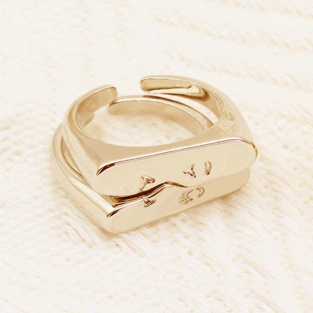 Mxbeauty Cincin Pasangan Perak Fashion Perhiasan Jari Aksesoris Pesta Adjustable Gaya Korea Emoticon Pasangan Ring
