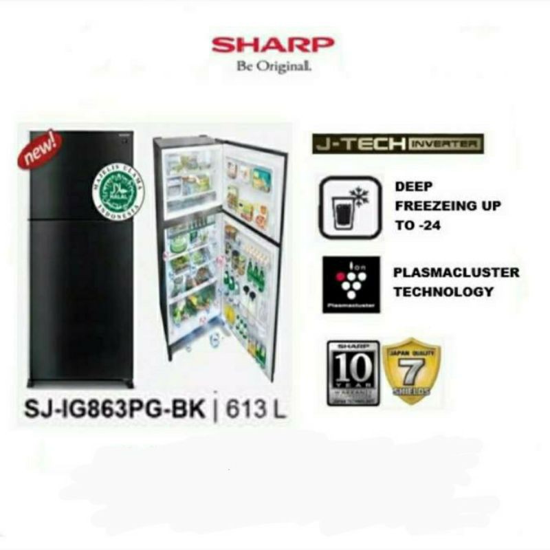 KULKAS SHARP SJ-IG863 J-TECH INVERTER 2 PINTU PLUSMACLUSTER