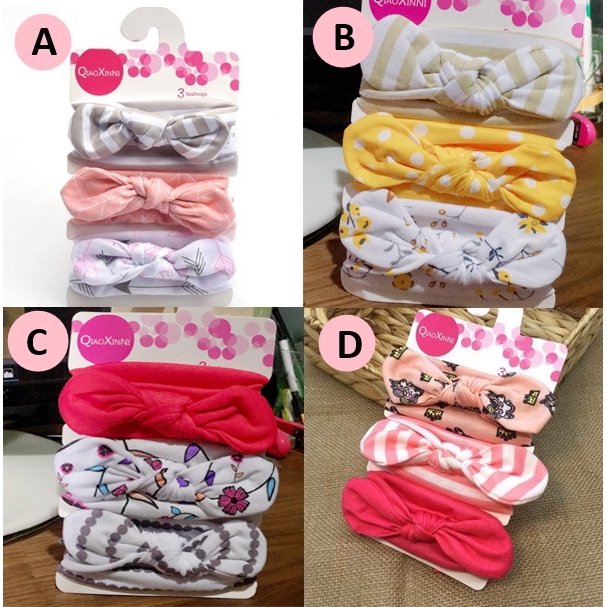 Bandana Set Motif Pita dan Rusa untuk Anak Perempuan Bahan Kain Elastis