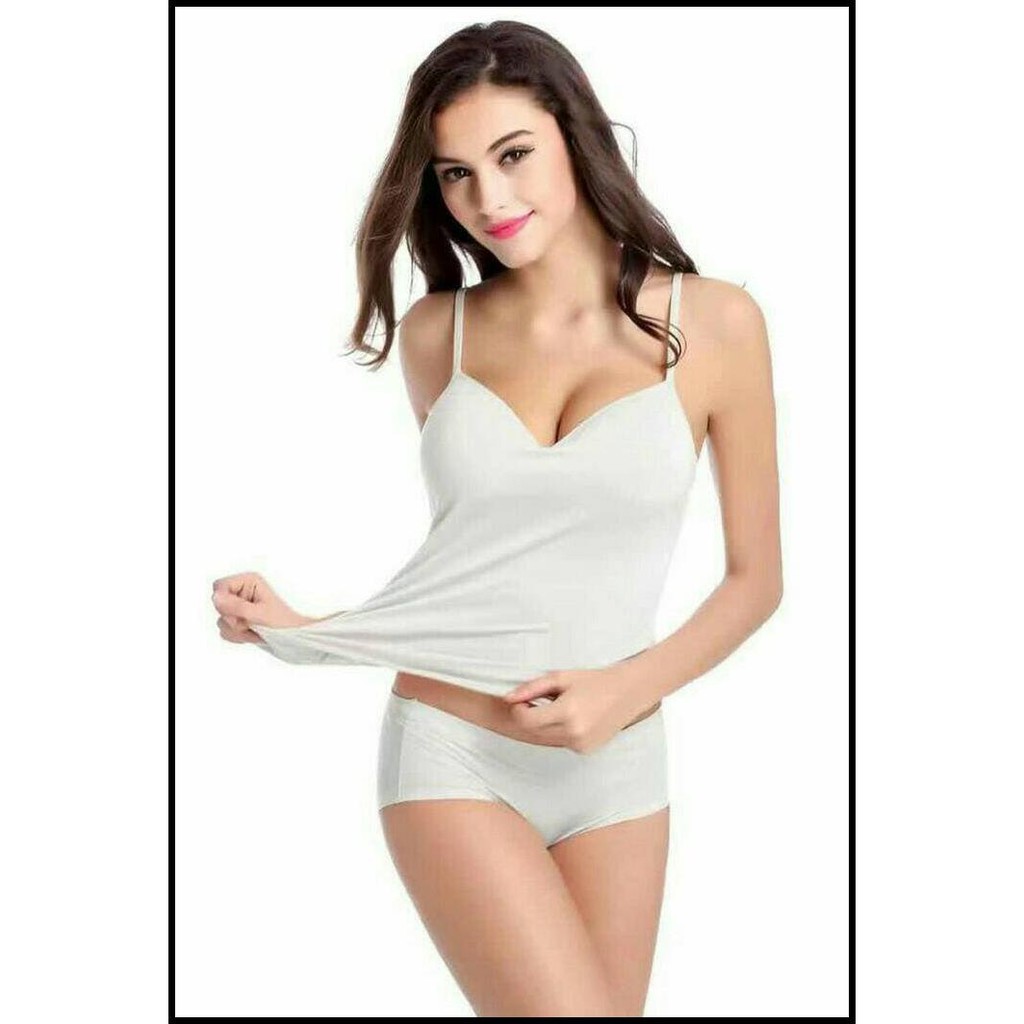 8Ge4 Tanktop Cup Bra Busa Tanktop Panjang Atasan Dalaman Baju Wanita - Hitam Jvtn