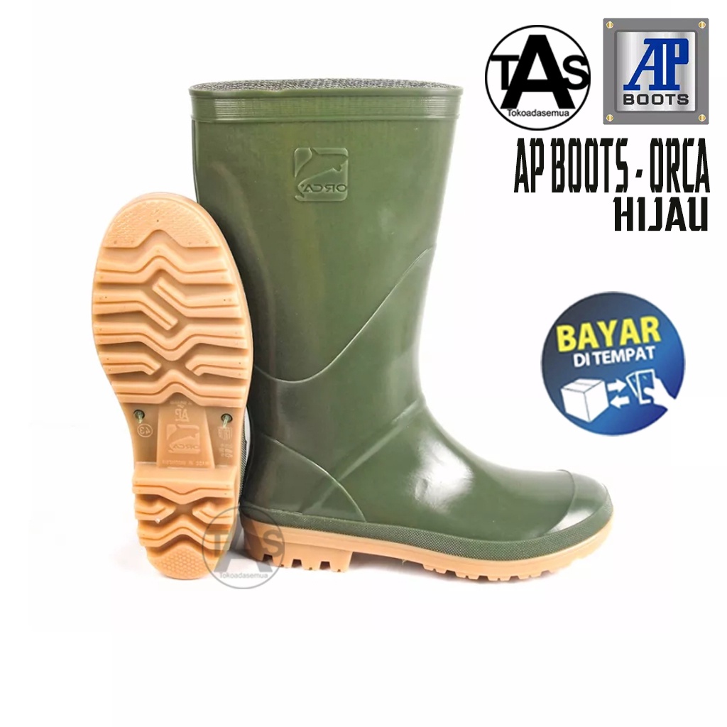 SEPATU BOOTS KARET AP BOOTS ORCA HIJAU SIZE 38-43 / SEPATU BOOTS KARET TERMURAH