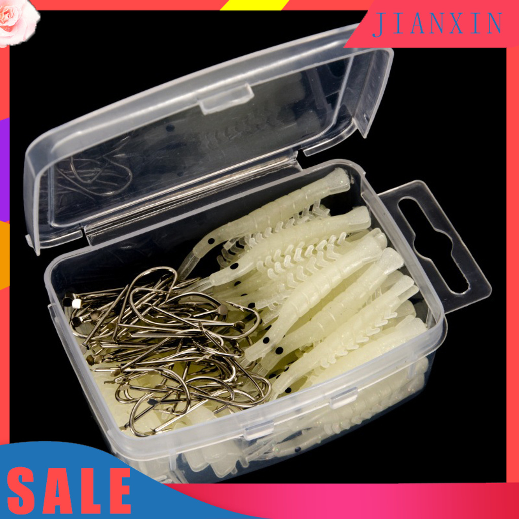 [Jianxin] 100 Pcs / Set Umpan Pancing Soft Bait Bentuk Udang Imitasi Dengan Kail Tajam