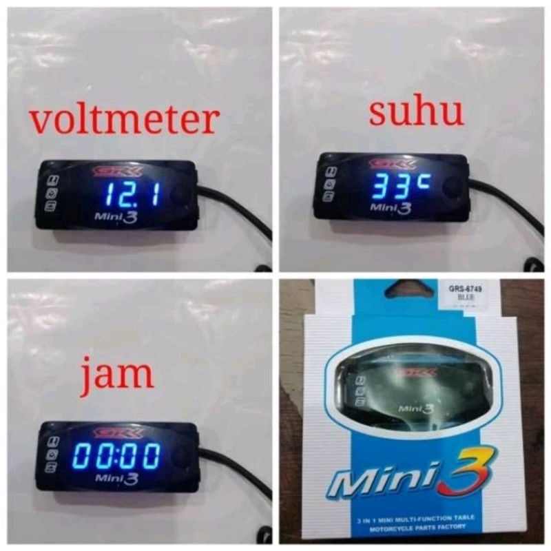 Voltmeter Motor Dan Jam Digital 2 in 1 Voltmeter Amper Aki Jam Digital