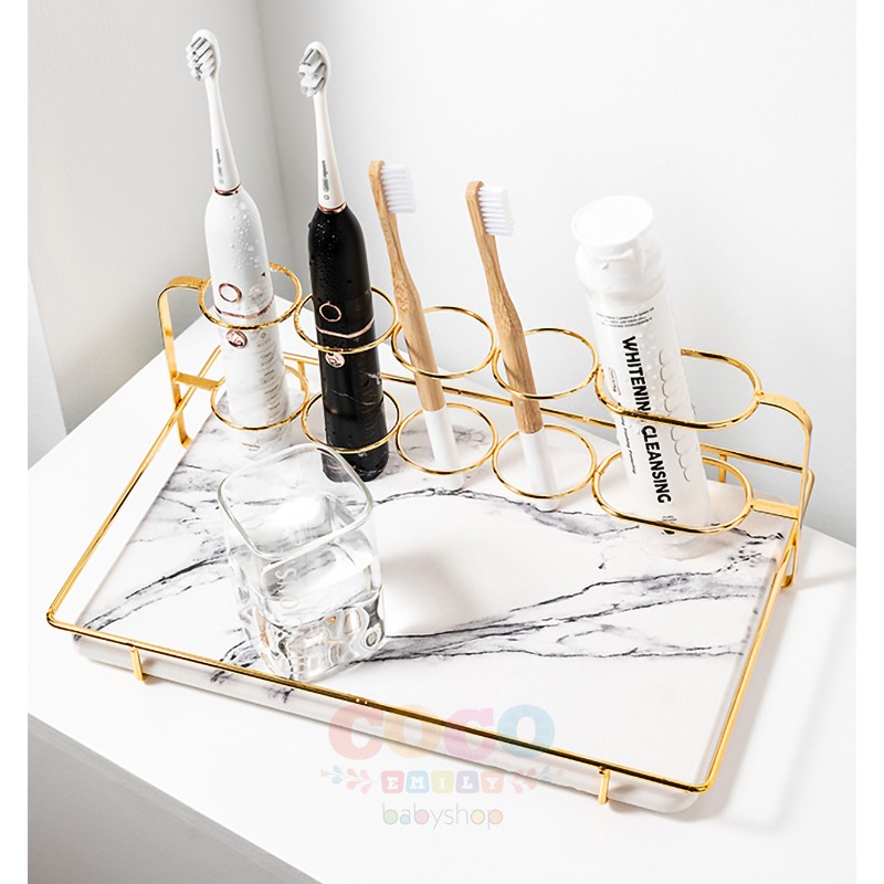 Tempat Sikat Gigi Diatomite Marble Toothbrush Standing Holder Vanity Tier Rack 20,5*32cm Ready Stock