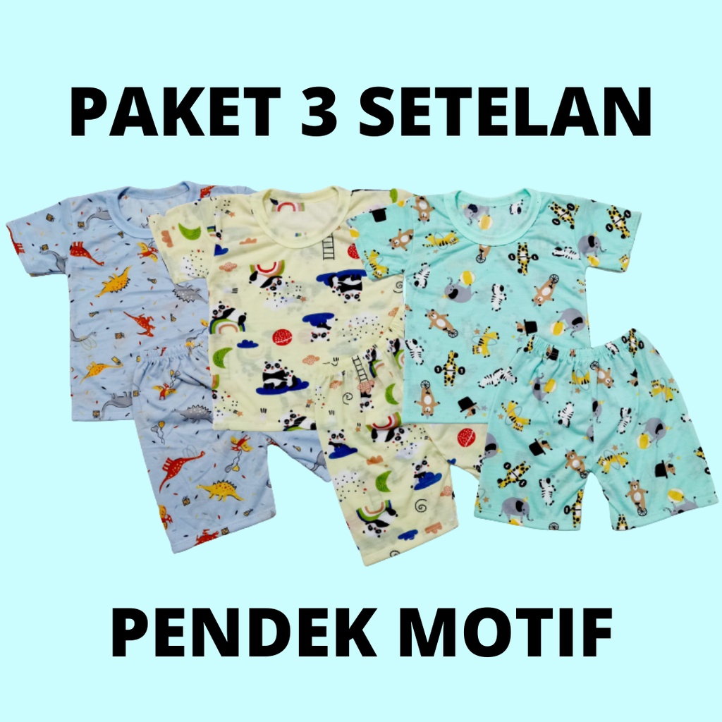 paket 3 setelan pendek pakaian bayi motif baju baby gracia