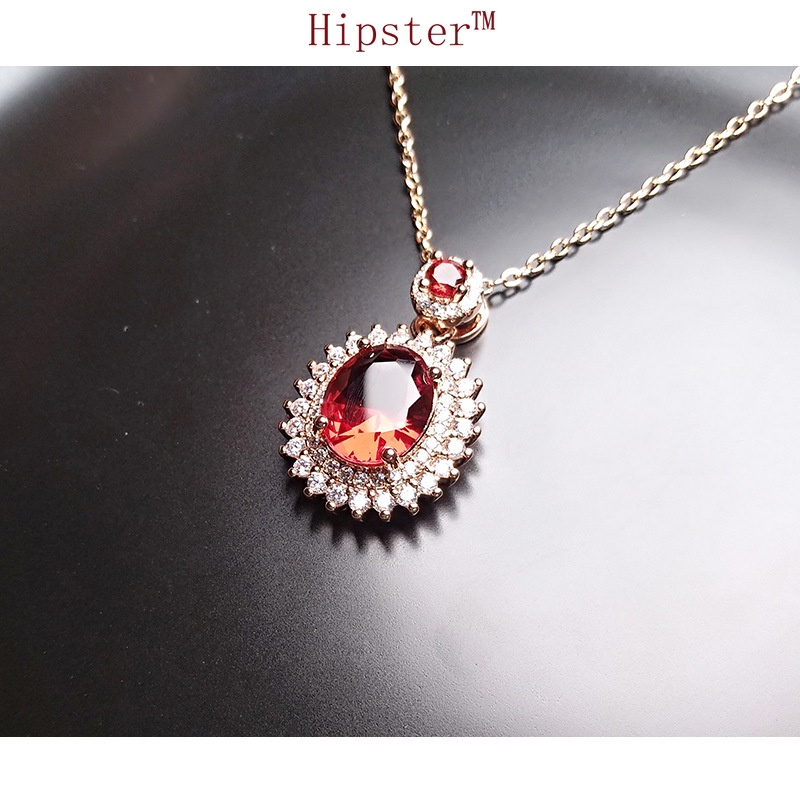 Hot Sale Fashion All-Match Personalized Natural Ruby SUNFLOWER Pendant Necklace