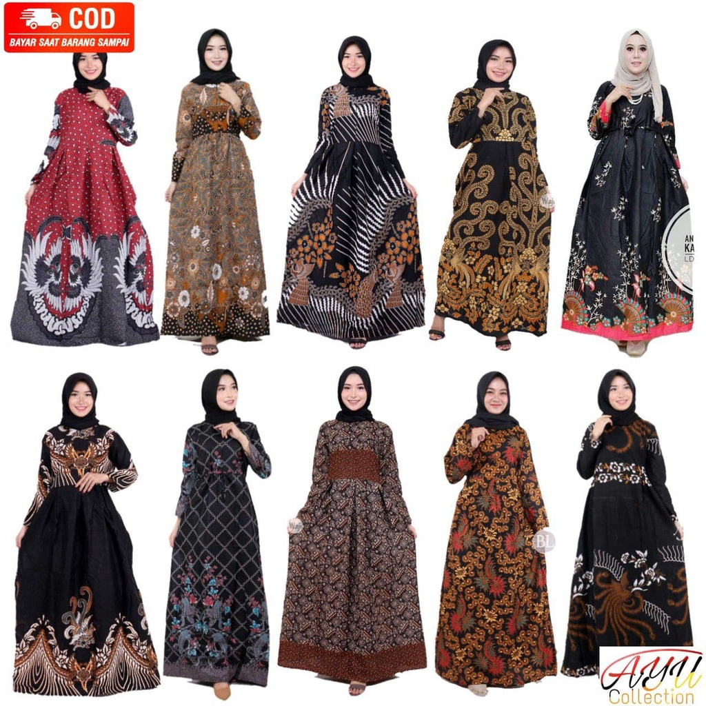 ❀♞BAYAR DI TEMPAT Gamis Batik Wanita Terbaru 2021 size M L XL Jumbo Baju Muslim Modern Gamis Batik W