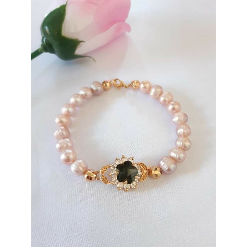 MUTIARA LOMBOK GELANG MUTIARA AIR TAWAR HIAS BATU HITAM