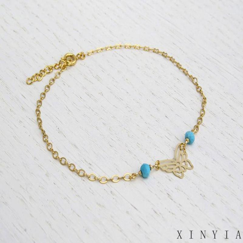 Xia.id Gelang Kaki Wanita Desain Manik Butterfly Metal Simple