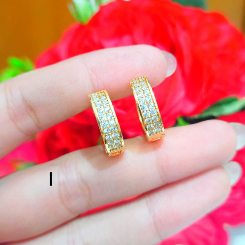 Anting jepit GOLD dewasa permata zircon simple dan Anti karat( *COD* )