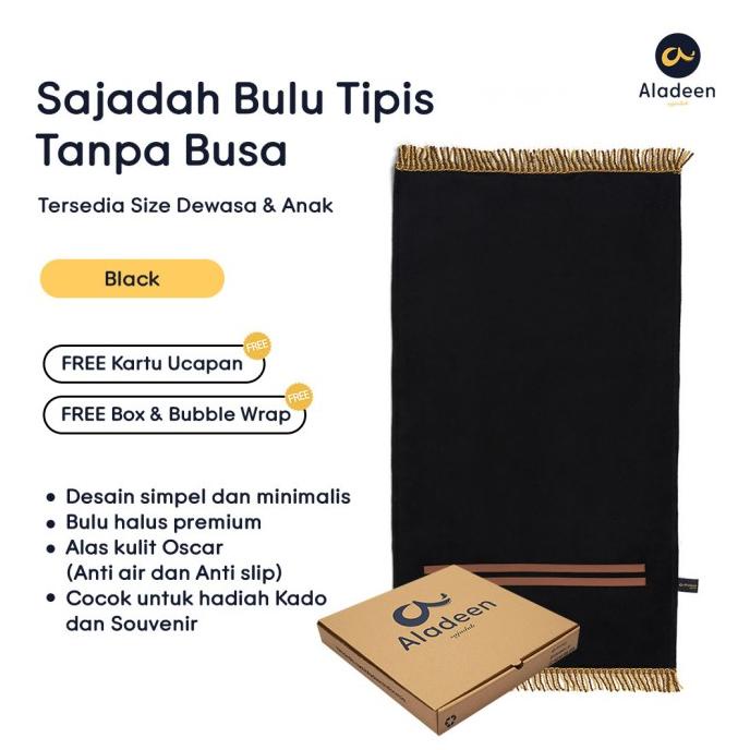 Sajadah Aladeen Bulu Tipis (Tanpa Busa) - HITAM Size Dewasa