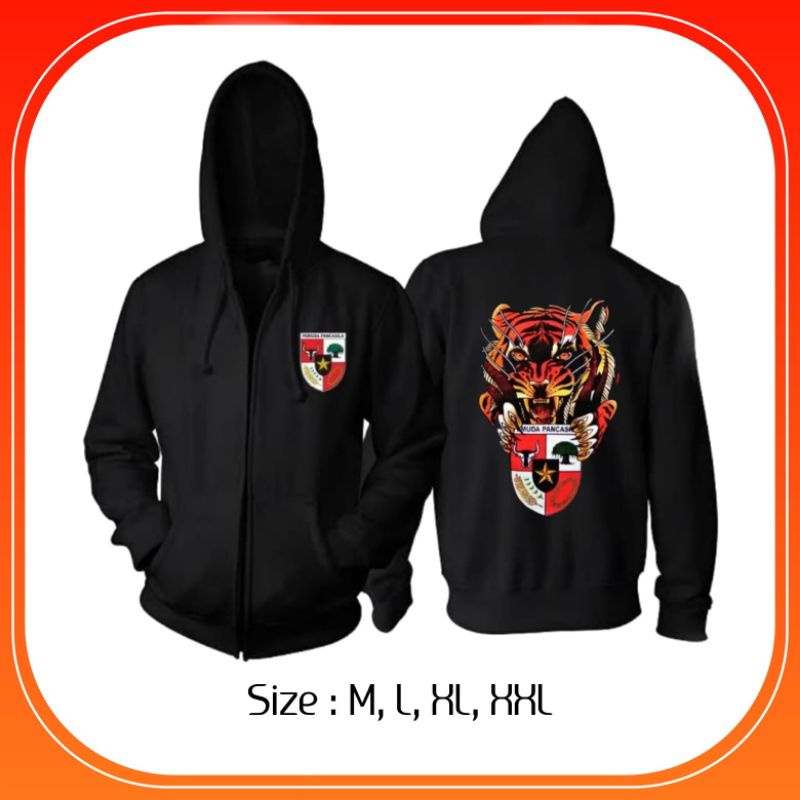 JACKET ZIPPER PEMUDA PANCASILA MACAN LOGO DEPAN BELAKANG