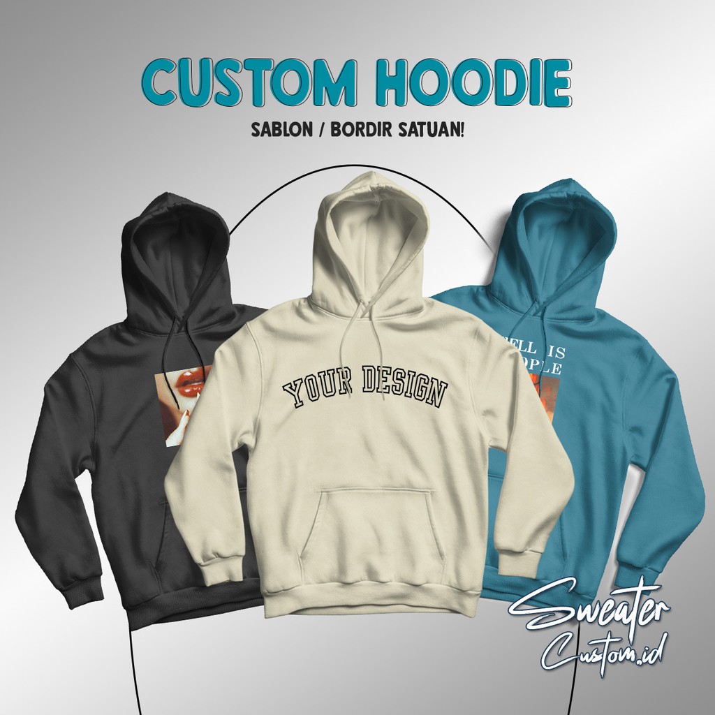 SARANGWIBU - Custom Nama Desain Sendiri Hoodie Jumper / Basic Sweater Sablon dan Bordir M - XXL