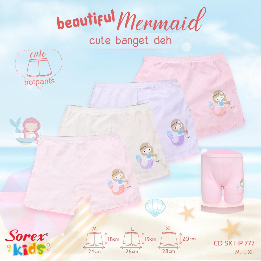 CELANA DALAM BOXER ANAK PEREMPUAN SOREX HP777 M L XL / CD ANAK CEWEK SOREX KIDS MERMAID HAPPY HOLIDAYS