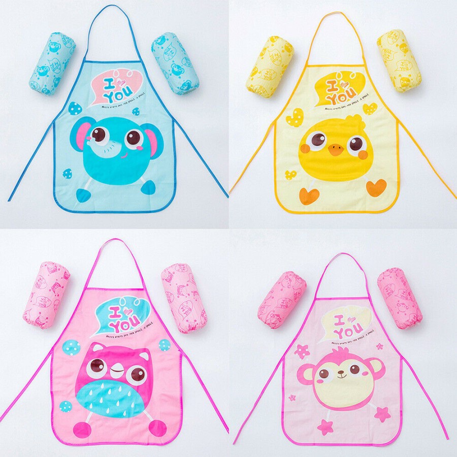 CELEMEK ANAK APRON SET SARUNG TANGAN PLASTIK KARAKTER ANTI AIR