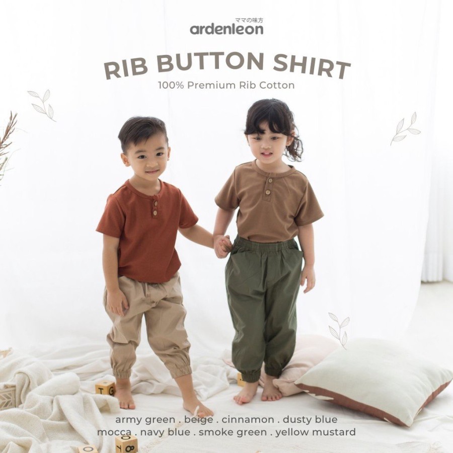 ARDENLEON Unisex Rib Button Shirt Atasan Anak Tshirt