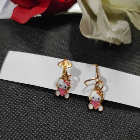 Anting Anak Perempuan Model Hello Kitty Permata Usia 3 -10 Tahun Emas Perhiasan Import Anti Karat