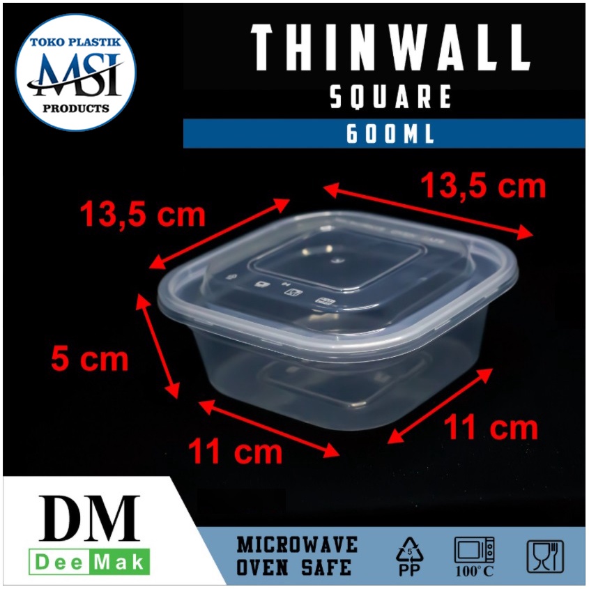 Thinwall DM 600ml|750ml SQ/ Thinwall Square/ Food Container - Box Slime - Dessert Box (Ecer) | Harga diatas adalah harga per lbr (Wadah + Tutup) |