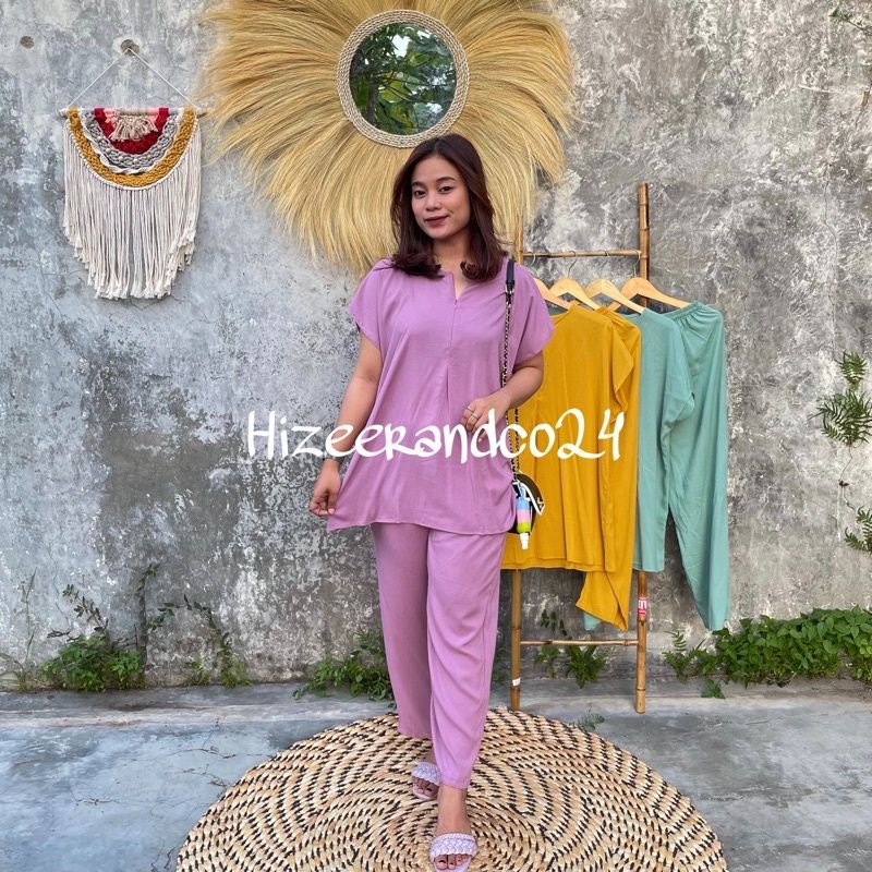 Pajamas Polos Busui Lengan Pendek Celana Panjang Bahan Katun Rayon LD 120