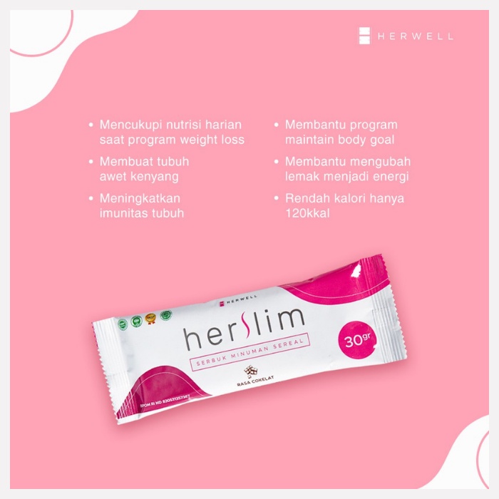 HERSLIM 1 BOTOL ISI 20 SACHET MINUMAN SUPERFOOD BPOM HALAL HER SLIM HERWELL WELL HERLEAN HERVIBE HERWEL HER SLIM VIBE LEAN