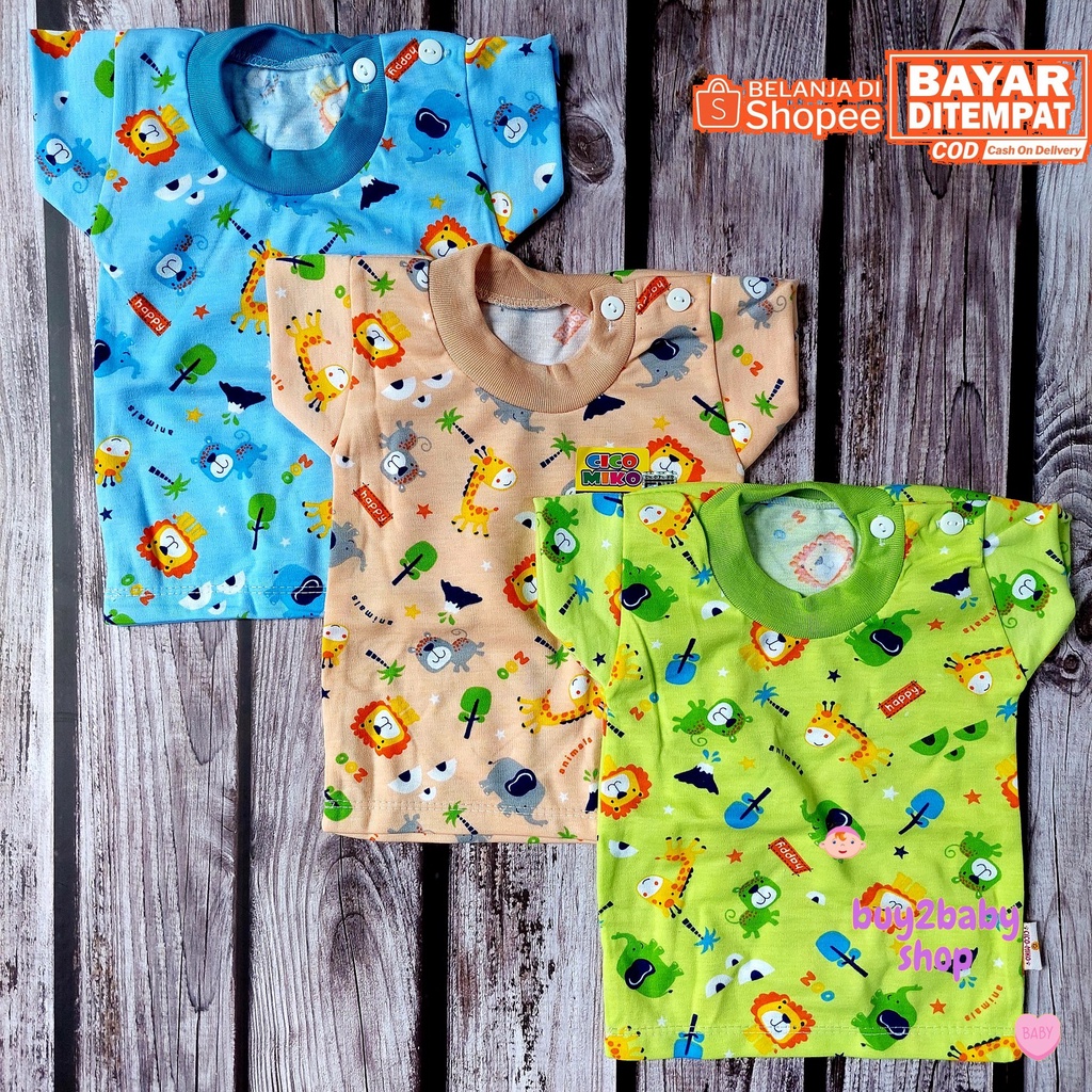 Kaos lengan pendek bayi Cico Miko Happy Jungle Series 0-12 Bulan 3 PCS