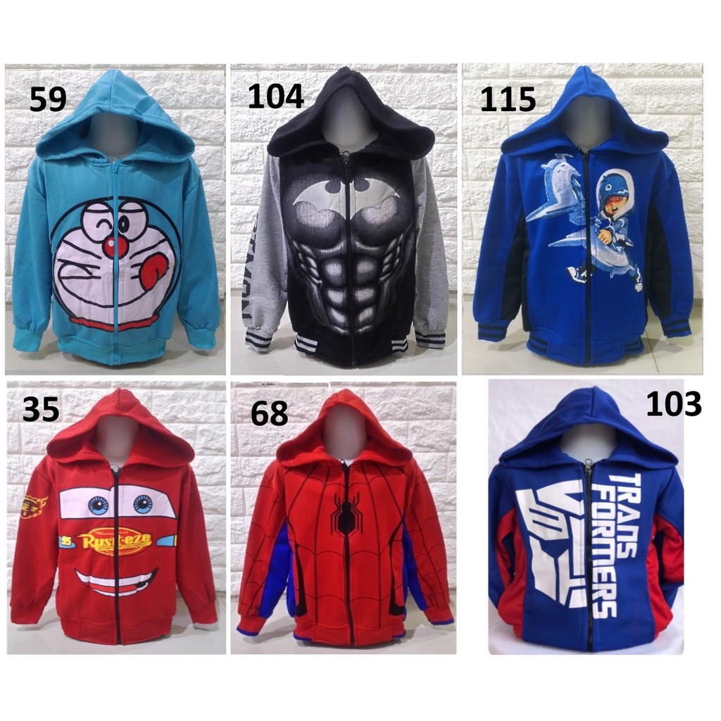 JAKET ANAK LAKI COWOK KARAKTER SUPERHERO - UKURAN M, L, XL, XXL