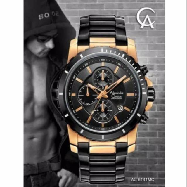 ALEXANDRE CHRISTIE 6141 ROSE GOLD BLACK.GARANSI RESMI