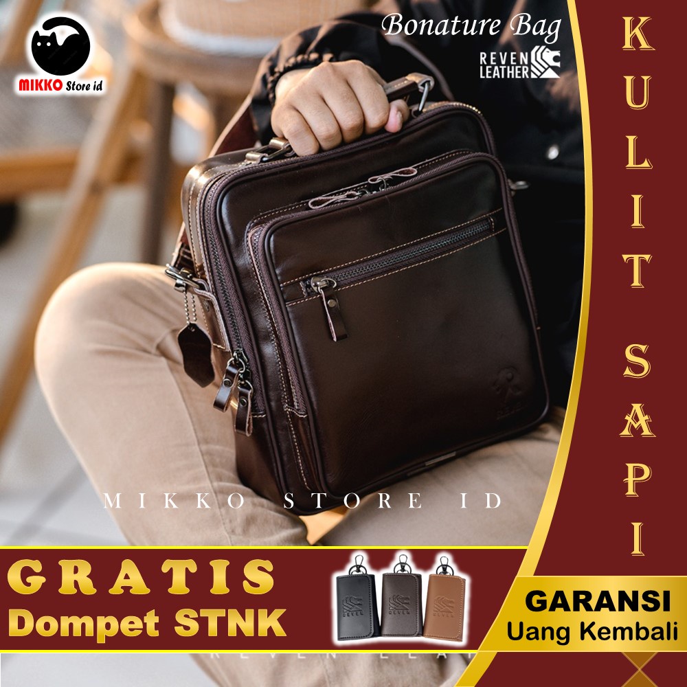 Tas Selempang Kulit Pria Slempang Waistbag Sling Bag Branded Original Kulit Sapi Asli Premium Reven 