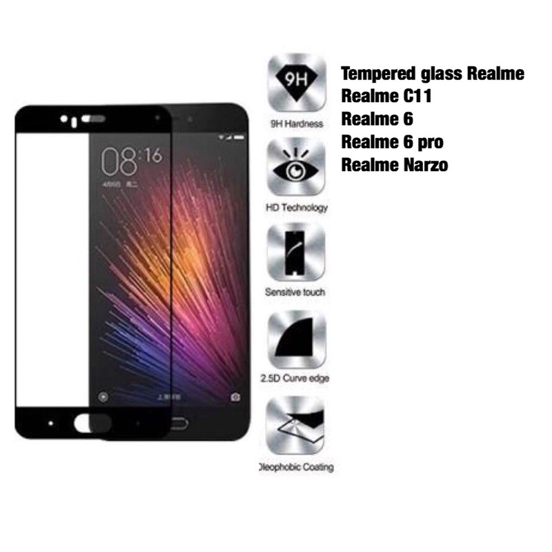 Tempered glass full cover black Realme C11/6/6 pro/Narzo