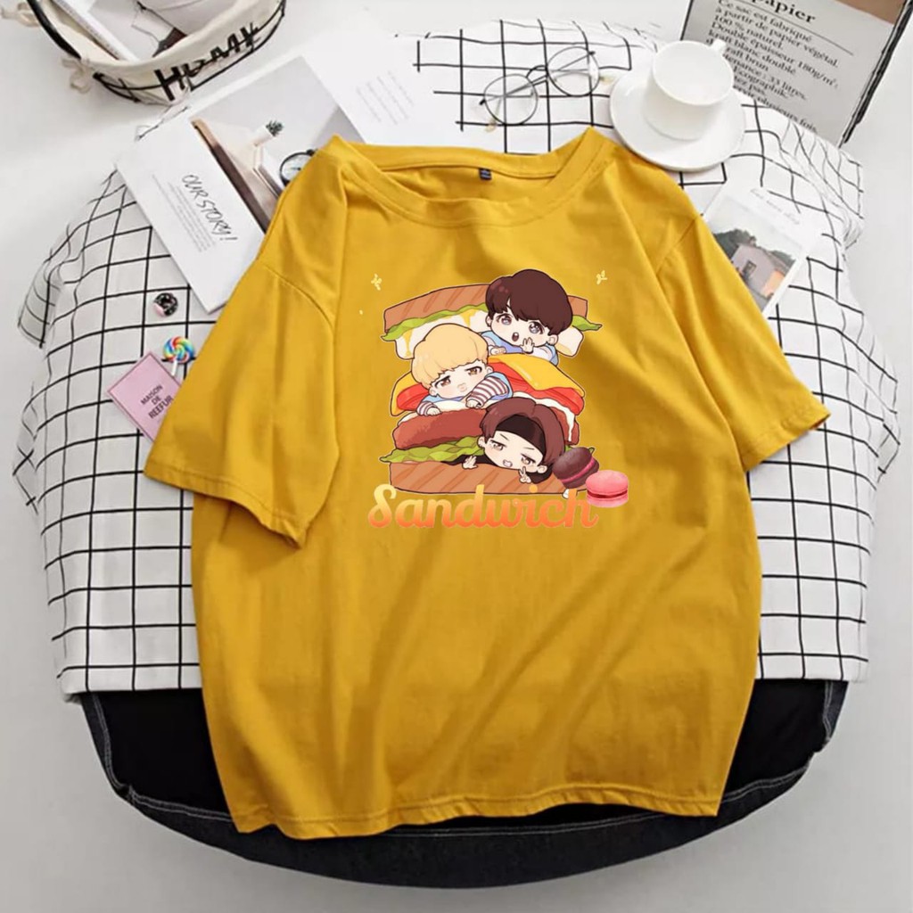 Kaos BTS Butter Wanita Oversize Big Size Murah Bt21 Anak Jimin Original Jumbo Freebies Gambar Sandwi