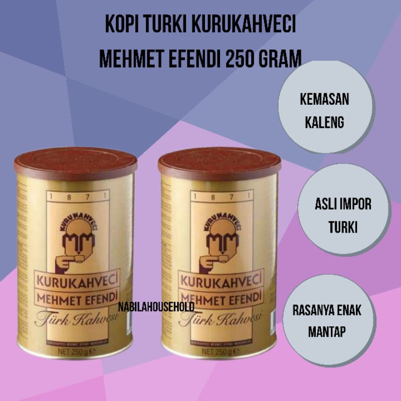 

Kopi Turki Turkish Coffee Kurukahveci Mehmet Efendi Kemasan Kaleng 250 gram