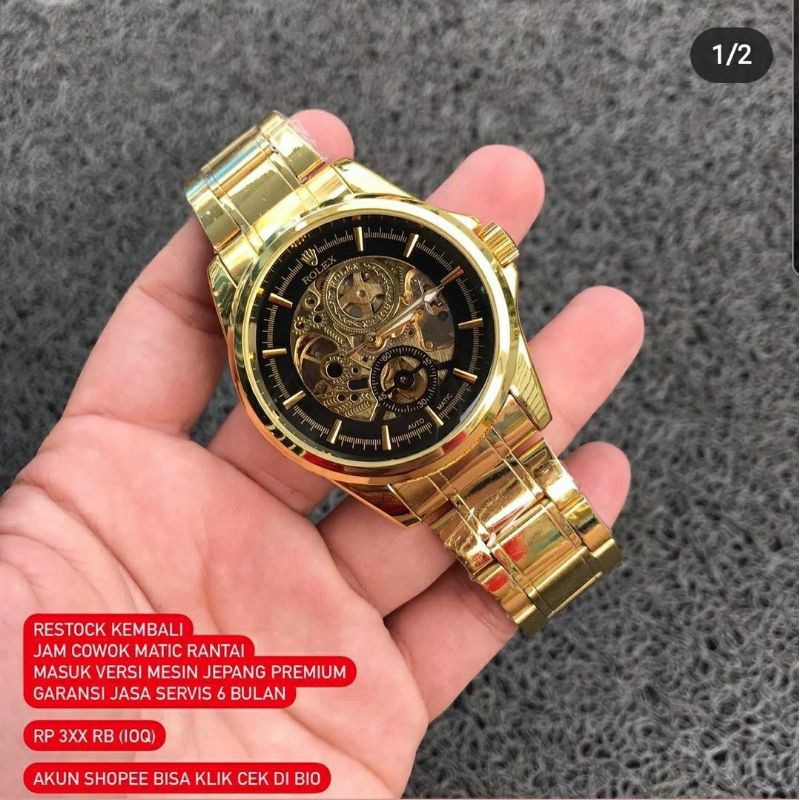 jam cowok otomatis gold elegant