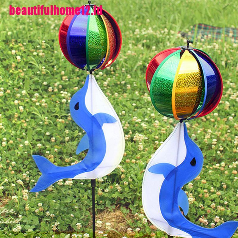 【beautifulhome12.id】Cute Cartoon Dolphin Rainbow Wind Spinner Colorful Windmill Kids Outdoor Toys