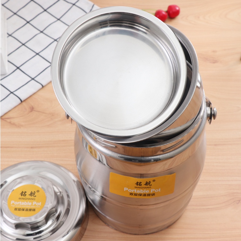 Insulation Barrel 2 Tingkat Stainless Steel  Isolasi Barel Bento  Pot Box Makanan Tetap Hangat Termos Bekal Makanan Tenteng Tangan