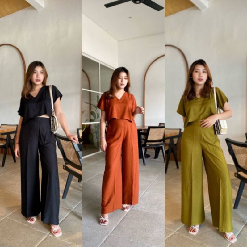 One Set Sisi / Set Wanita Rayon Polos Bali