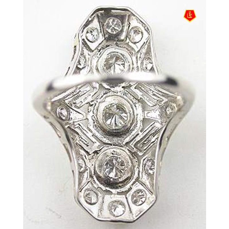 [Ready Stock]Exaggerated Inlaid Topaz Zircon Ring Hollow Jeweled Punk