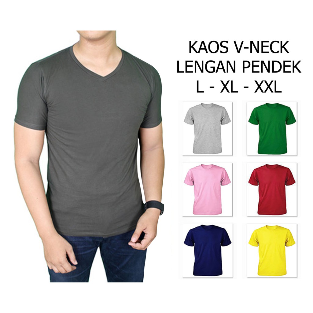 Kaos Lengan Pendek Polos Pria Murah / Kaos Polos Pria V-Neck