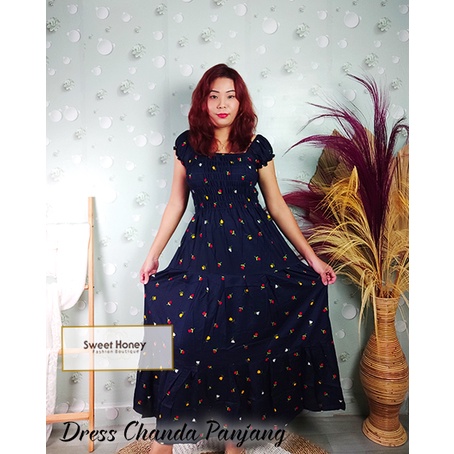 Sweet Honey ~ Dress Chanda Panjang Jumbo Kerut Rayon Bali LD 120cm Dress Maxi