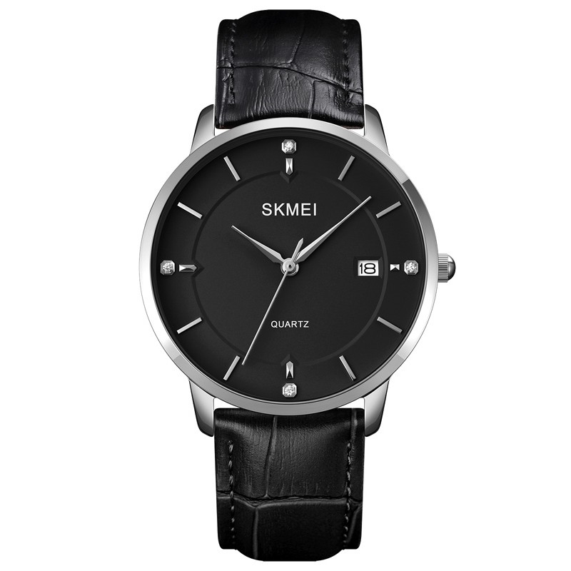 SKMEI 1801 Jam Tangan Pria Wanita Analog Model Classic Tali PU Leather MGOS-Hitam Silver Hitam
