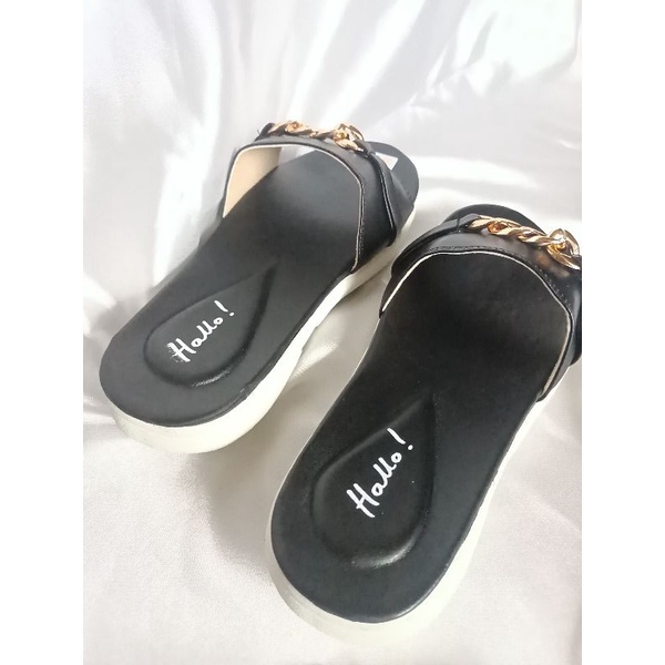Hello! Slip On Sandal Platform Sendal Fashion Cewek Korean style (Hello Rantai Tiara)