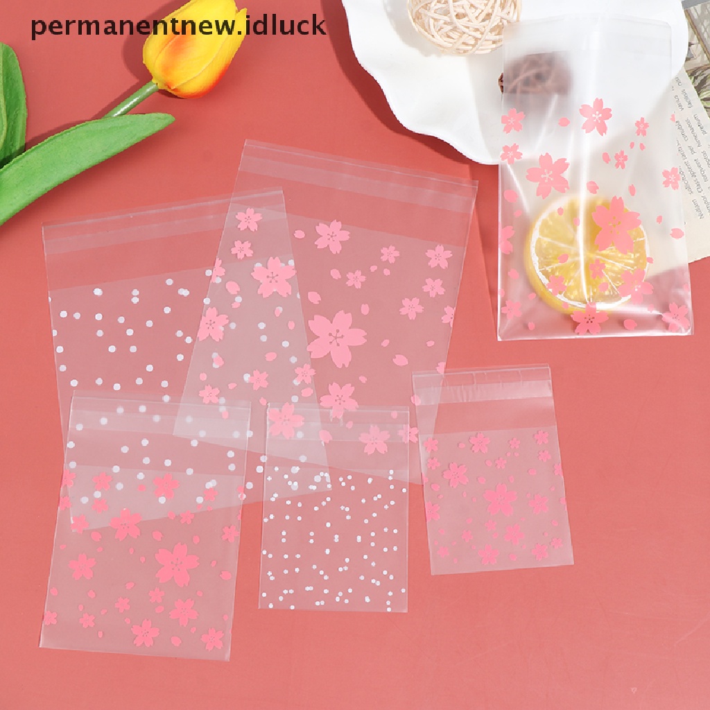 100 Pcs / Set Kantong Plastik Motif Dots Cherry Blossoms Untuk Permen Cookies