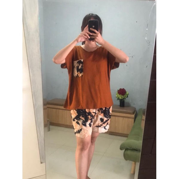 One set setelan setcel piyama baju tidur celana pendek rayon premium adem