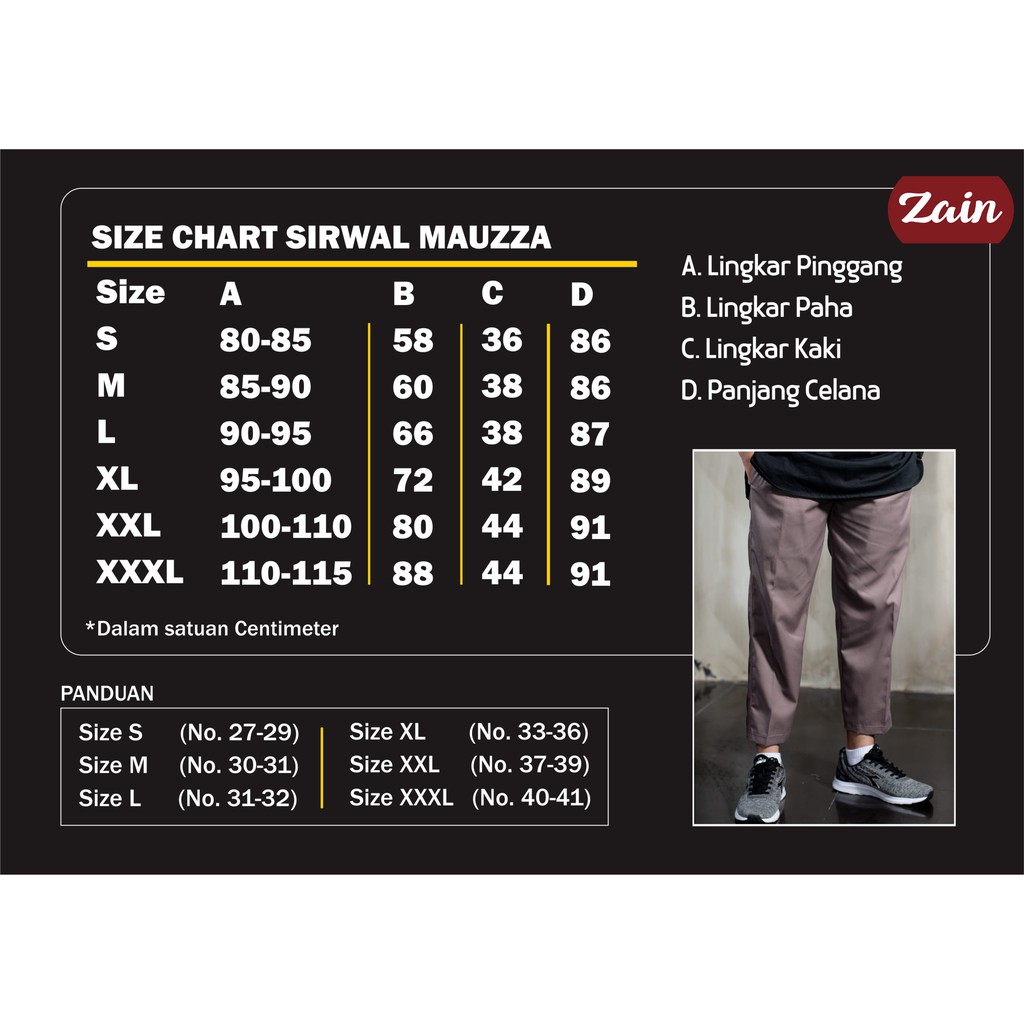 Murah  Sirwal Mauzza Zain Sirwal Zain Moslem Apparel Size S M L Xl Xxl Xxxl